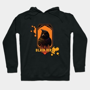 black bird on an orange background with a little splash effect Hoodie